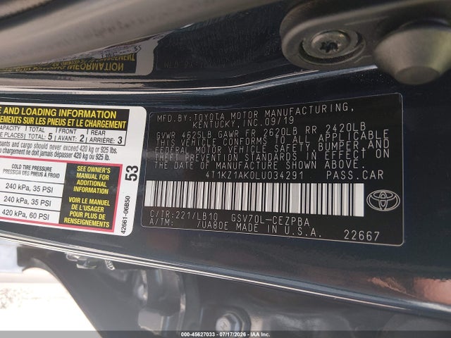 4T1KZ1AK0LU034291 Toyota Camry Xse V6