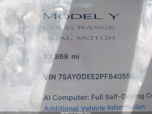 Aukcja sprzedaży 2023 Tesla Model Y Awd/long Range Dual Motor All-wheel Drive, vin: 7SAYGDEE2PF840550, numer aukcji: 45627119