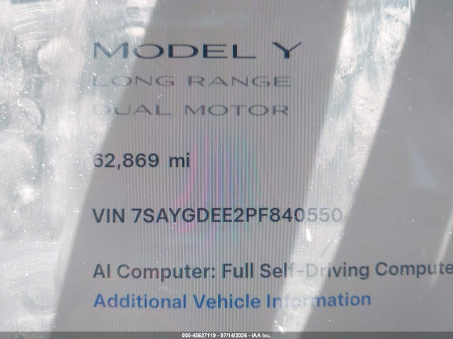 Aukcja sprzedaży 2023 Tesla Model Y Awd/long Range Dual Motor All-wheel Drive, vin: 7SAYGDEE2PF840550, numer aukcji: 45627119