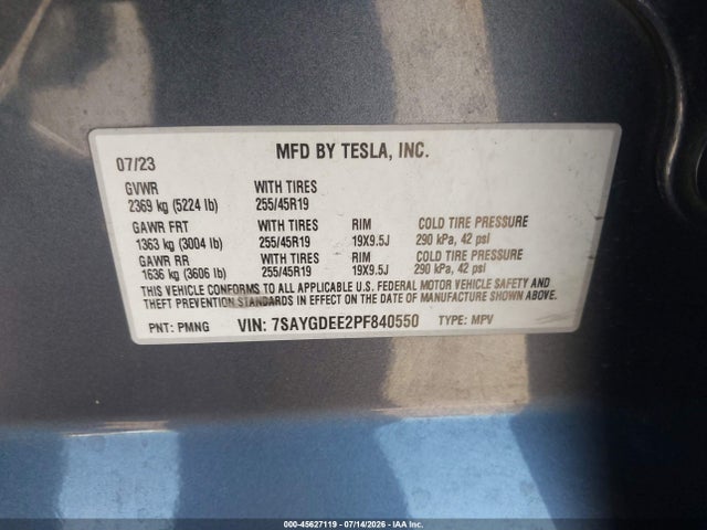 Aukcja sprzedaży 2023 Tesla Model Y Awd/long Range Dual Motor All-wheel Drive, vin: 7SAYGDEE2PF840550, numer aukcji: 45627119