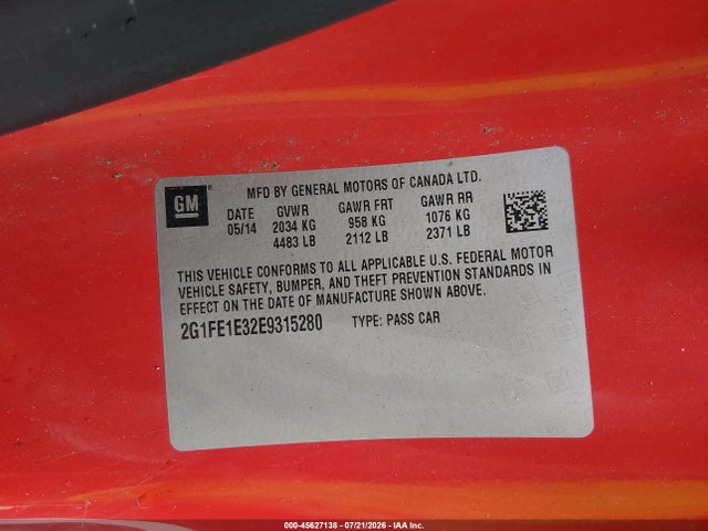 2014 Chevrolet Camaro 1ls მანქანა იყიდება აუქციონზე, vin: 2G1FE1E32E9315280, აუქციონის ნომერი: 45627138