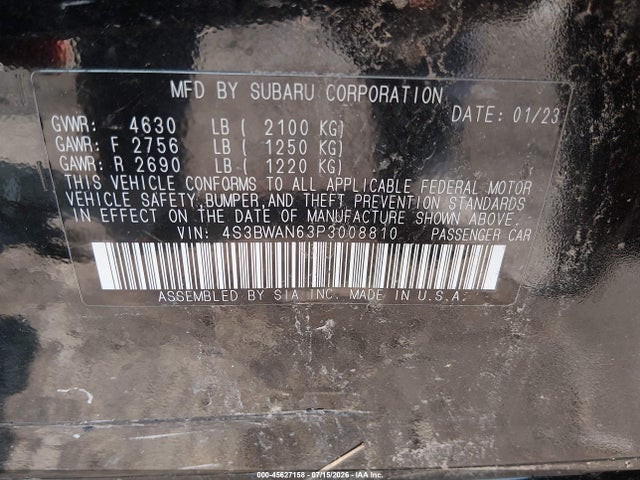 Продажа на аукционе авто 2023 Subaru Legacy Limited, vin: 4S3BWAN63P3008810, номер лота: 45627158