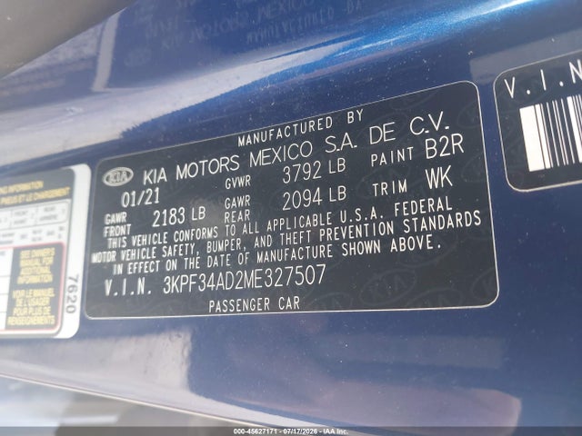 Продажа на аукционе авто 2021 Kia Forte Gt-line, vin: 3KPF34AD2ME327507, номер лота: 45627171