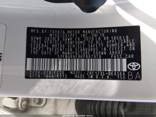 Toyota COROLLA SE 2019 5YFBURHE8KP867978 Image 9