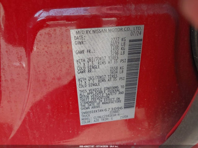 Nissan Frontier Sv 4x4 2024 1N6ED1EK5RN673096 Image 9