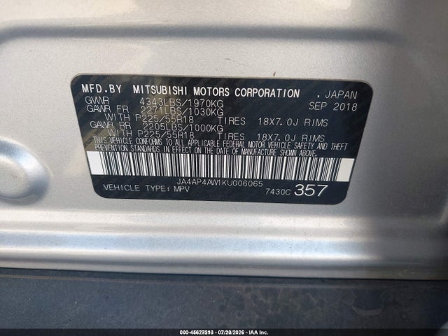 Aukcja sprzedaży 2019 Mitsubishi Outlander Sport 2.4 Gt, vin: JA4AP4AW1KU006065, numer aukcji: 45627213