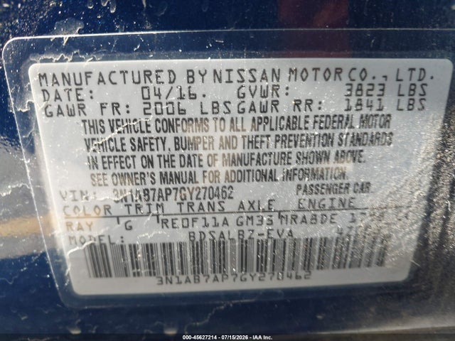 3N1AB7AP7GY270462 Nissan SENTRA S