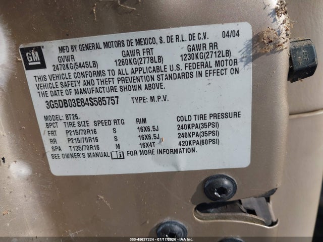 2004 Buick Rendezvous Cx მანქანა იყიდება აუქციონზე, vin: 3G5DB03E84S585757, აუქციონის ნომერი: 45627224