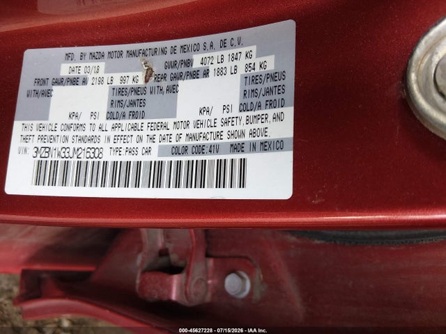 3MZBN1W33JM216308 Mazda Mazda3 Grand Touring