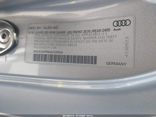 Продажа на аукционе авто 2016 Audi S5 Premium Plus, vin: WAUC4AFR8GA026554, номер лота: 45627312