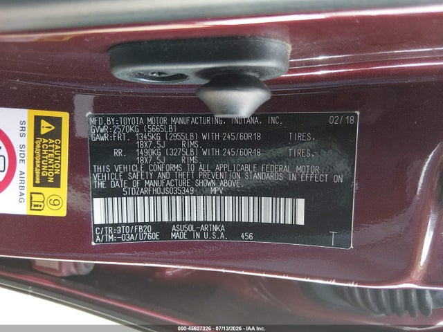 Toyota Highlander Le 2018 5TDZARFH0JS035349 Image 9