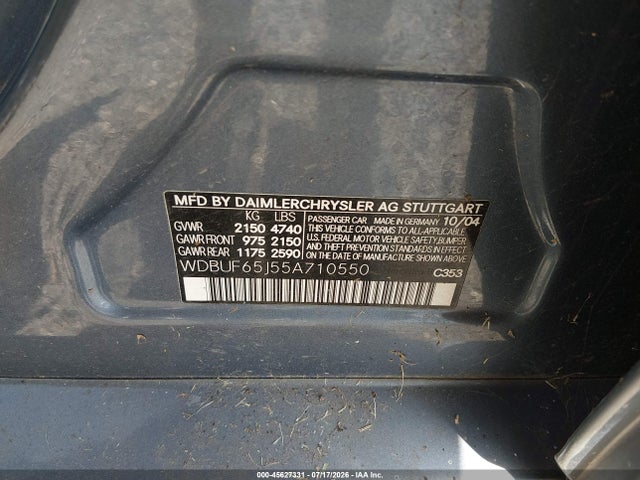 Продажа на аукционе авто 2005 Mercedes-benz E 320, vin: WDBUF65J55A710550, номер лота: 45627331