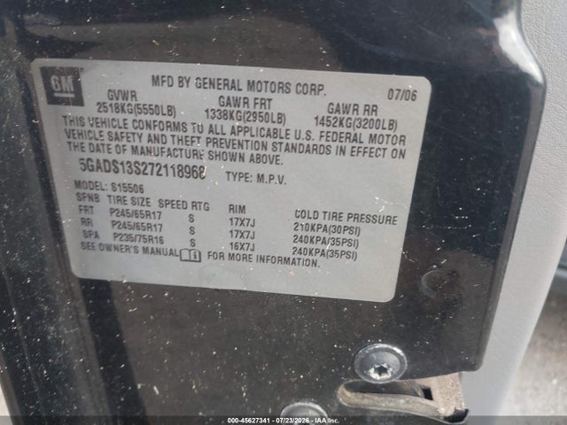 Продаж на аукціоні авто 2007 Buick Rainier Cxl, vin: 5GADS13S272118968, номер лоту: 45627341