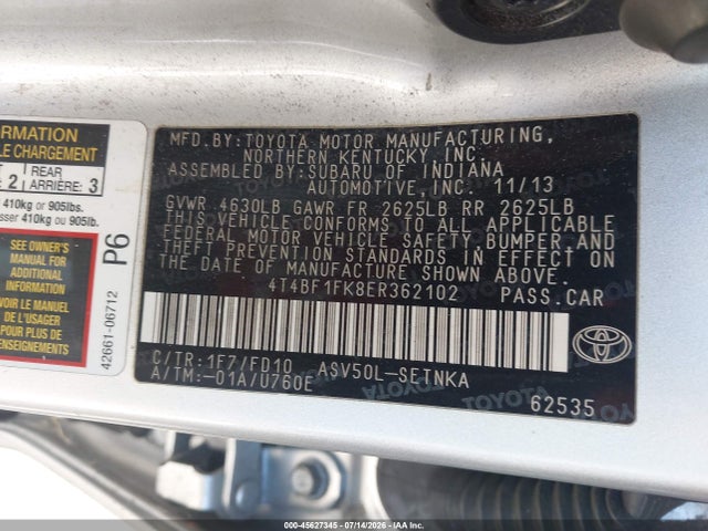 4T4BF1FK8ER362102 Toyota CAMRY LE