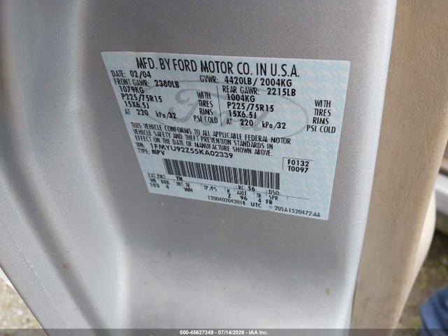 45627349 :رقم المزاد ، 1FMYU92Z55KA02339 vin ، 2005 Ford Escape Xls مزاد بيع