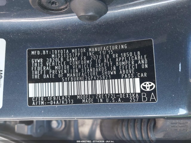 Toyota Corolla S Premium 2016 5YFBURHE2GP425821 Image 9