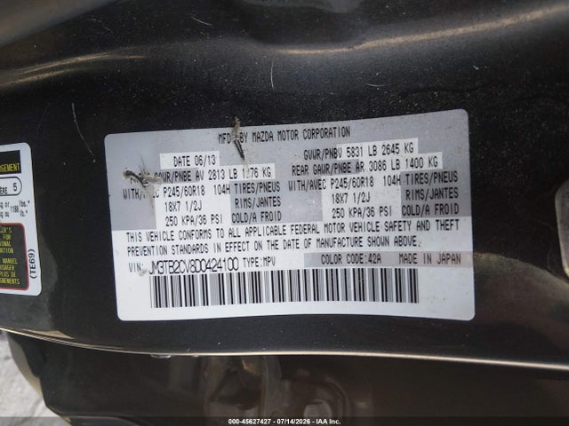 Aukcja sprzedaży 2013 Mazda Cx-9 Touring, vin: JM3TB2CV8D0424100, numer aukcji: 45627427