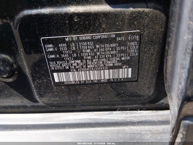 Продажа на аукционе авто 2018 Subaru Outback 2.5i Premium, vin: 4S4BSAFC6J3304939, номер лота: 45627430