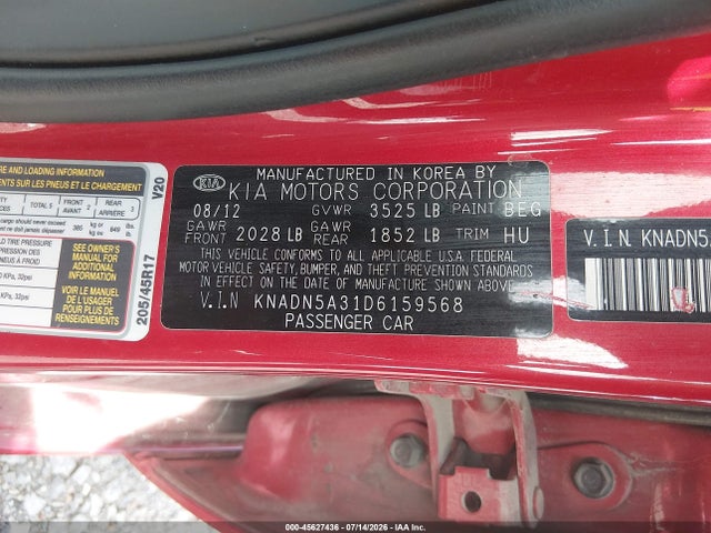Aukcja sprzedaży 2013 Kia Rio Sx, vin: KNADN5A31D6159568, numer aukcji: 45627436