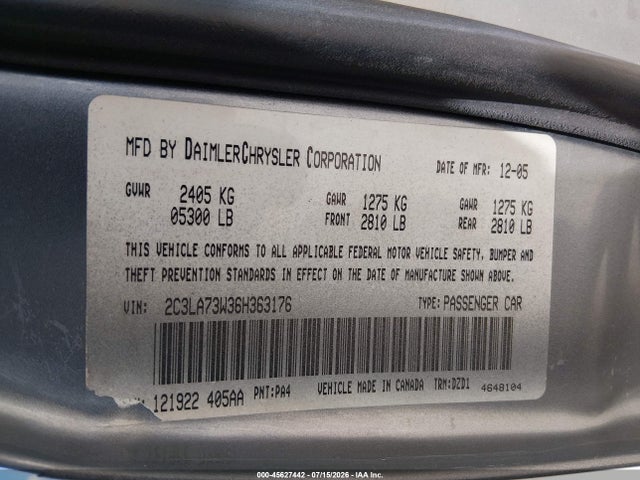 Aukcja sprzedaży 2006 Chrysler 300c Srt8, vin: 2C3LA73W36H363176, numer aukcji: 45627442