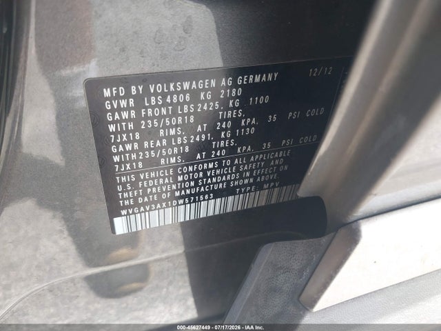 Продаж на аукціоні авто 2013 Volkswagen Tiguan Se, vin: WVGAV3AX1DW571563, номер лоту: 45627449