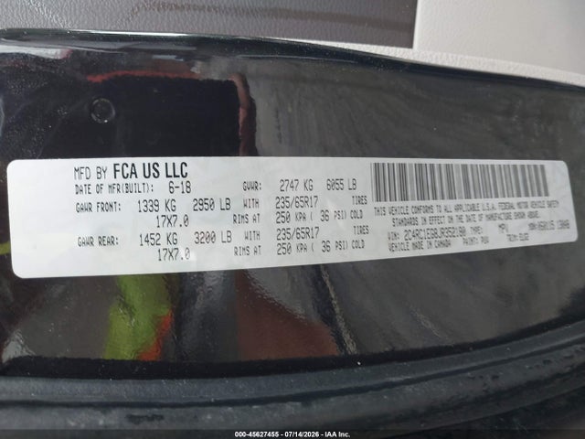 Aukcja sprzedaży 2018 Chrysler Pacifica Touring L Plus, vin: 2C4RC1EG8JR352180, numer aukcji: 45627455
