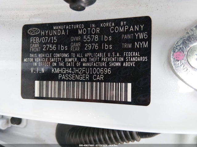 Продаж на аукціоні авто 2015 Hyundai Equus Signature, vin: KMHGH4JH2FU100696, номер лоту: 45627460