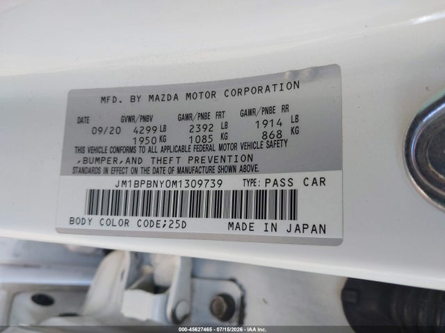 Aukcja sprzedaży 2021 Mazda Mazda3 2.5 Turbo Premium Plus, vin: JM1BPBNY0M1309739, numer aukcji: 45627465