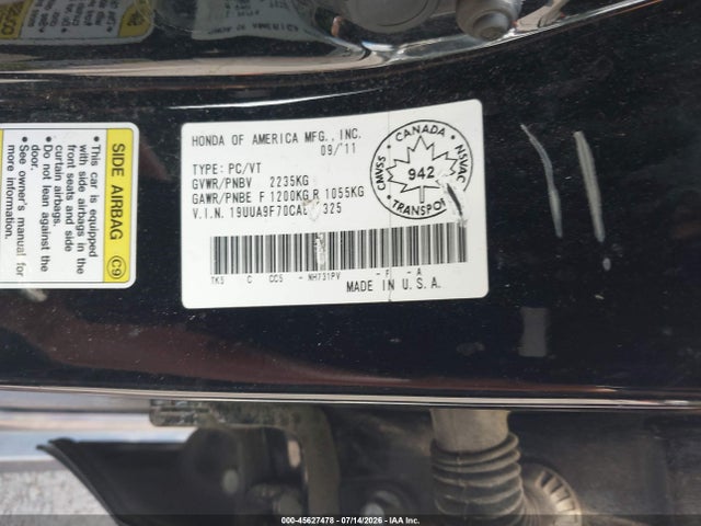 Aukcja sprzedaży 2012 Acura Tl 3.7, vin: 19UUA9F70CA801325, numer aukcji: 45627478