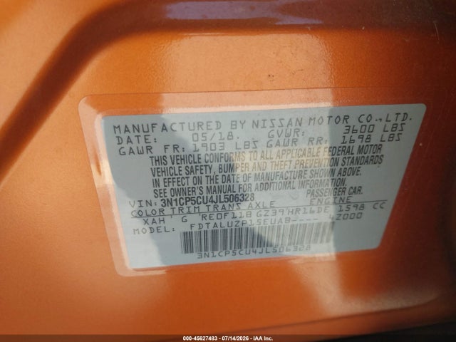 3N1CP5CU4JL506328 Nissan KICKS SR