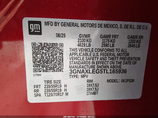 Продажа на аукционе авто 2026 Chevrolet Equinox Fwd Rs, vin: 3GNAXLEG5TL165936, номер лота: 45627487