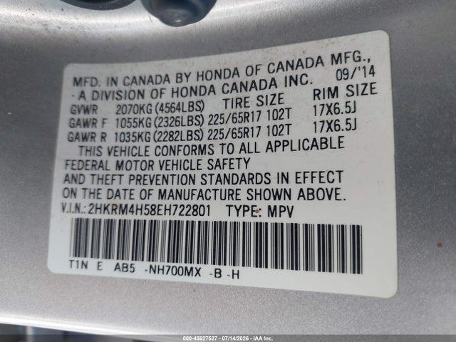 Aukcja sprzedaży 2014 Honda Cr-v Ex, vin: 2HKRM4H58EH722801, numer aukcji: 45627527