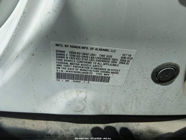 5FNYF6H9XLB038722 Honda Pilot Awd Touring 8 Passenger
