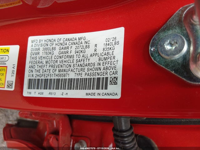 Honda Civic Sport 2026 2HGFE2F51TH565871 Image 9