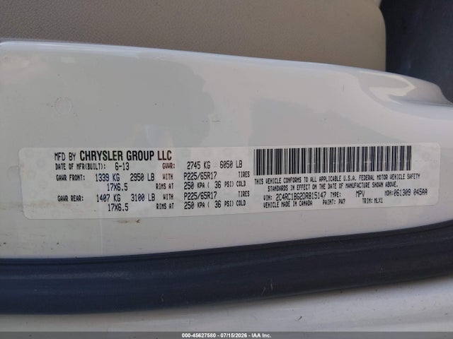 45627580 :رقم المزاد ، 2C4RC1BG2DR815147 vin ، 2013 Chrysler Town & Country Touring مزاد بيع