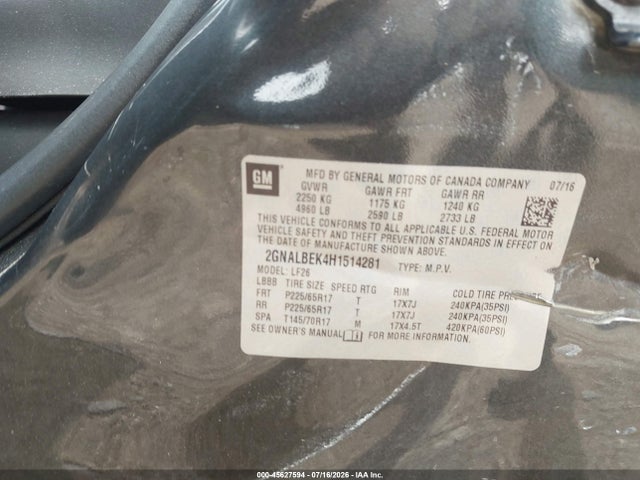 2017 Chevrolet Equinox Ls მანქანა იყიდება აუქციონზე, vin: 2GNALBEK4H1514281, აუქციონის ნომერი: 45627594