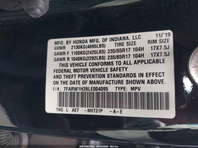 7FARW1H26LE004095 Honda Cr-v 2wd Lx