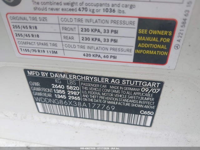 Aukcja sprzedaży 2008 Mercedes-benz S 550 4matic, vin: WDDNG86X38A177769, numer aukcji: 45627639