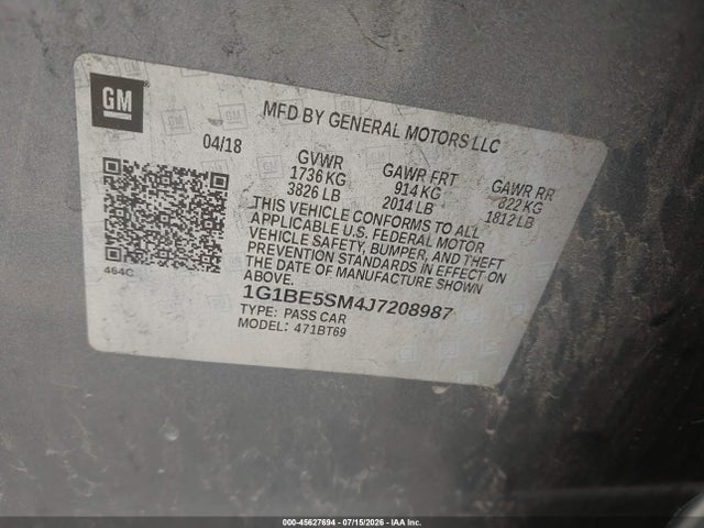 Продаж на аукціоні авто 2018 Chevrolet Cruze Lt Auto, vin: 1G1BE5SM4J7208987, номер лоту: 45627694