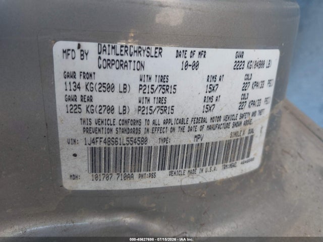 Продажа на аукционе авто 2001 Jeep Cherokee Sport, vin: 1J4FF48S61L554580, номер лота: 45627698