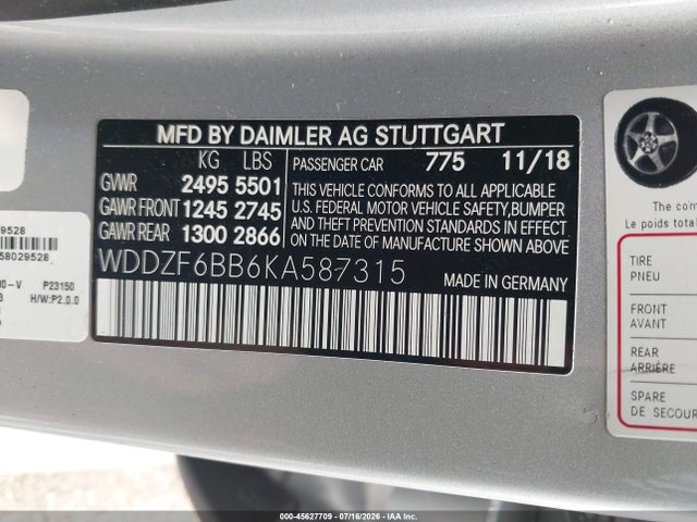 Aukcja sprzedaży 2019 Mercedes-benz Amg E 53 4matic, vin: WDDZF6BB6KA587315, numer aukcji: 45627709
