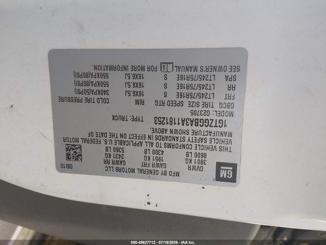 Продаж на аукціоні авто 2010 Gmc Savana 2500 Work Van, vin: 1GTZGGBA3A1181253, номер лоту: 45627712