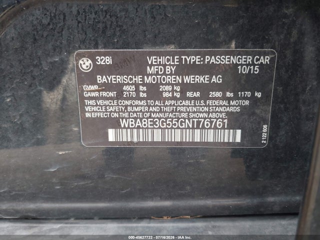 BMW 328i Xdrive 2016 WBA8E3G55GNT76761 Image 9
