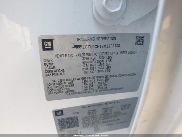 Aukcja sprzedaży 2021 Gmc Sierra 1500 4wd  Short Box Elevation, vin: 1GTU9CET7MZ232138, numer aukcji: 45627721