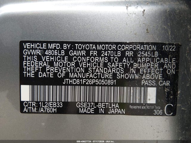 45627724 :رقم المزاد ، JTHD81F26P5050891 vin ، 2023 Lexus Is 300 مزاد بيع