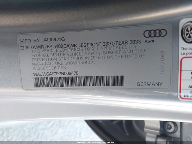 WAUWGAFC9GN009478 Audi A7 3.0 Premium Plus