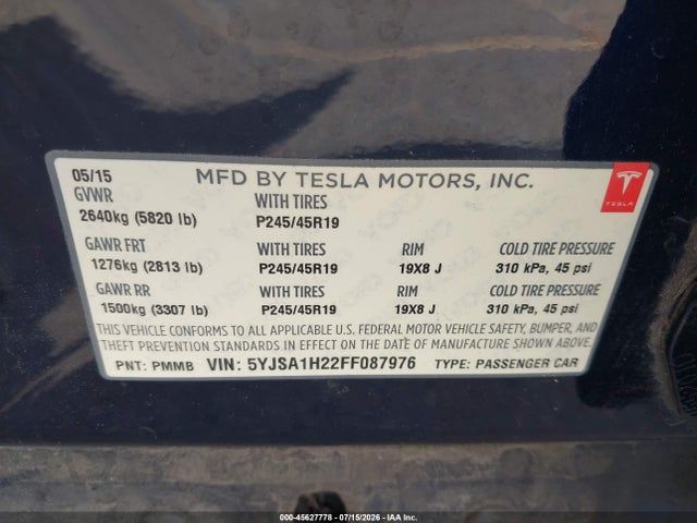 Tesla Model S 70d/85d/p85d 2015 5YJSA1H22FF087976 Image 9