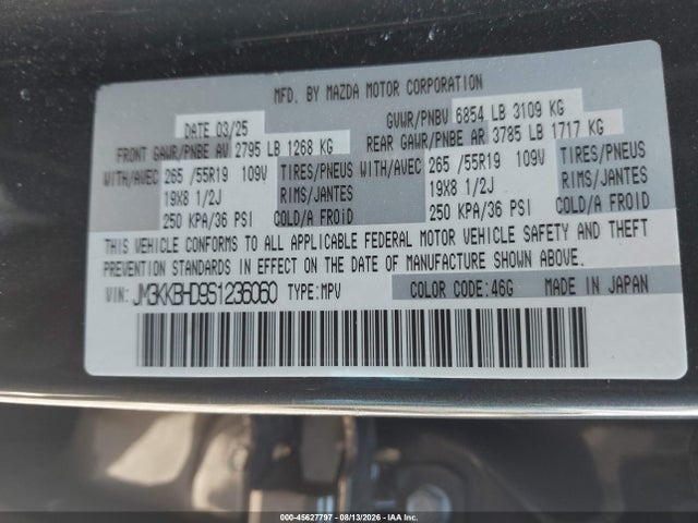 Продажа на аукционе авто 2025 Mazda Cx-90 3.3 Turbo Preferred Package, vin: JM3KKBHD9S1236060, номер лота: 45627797