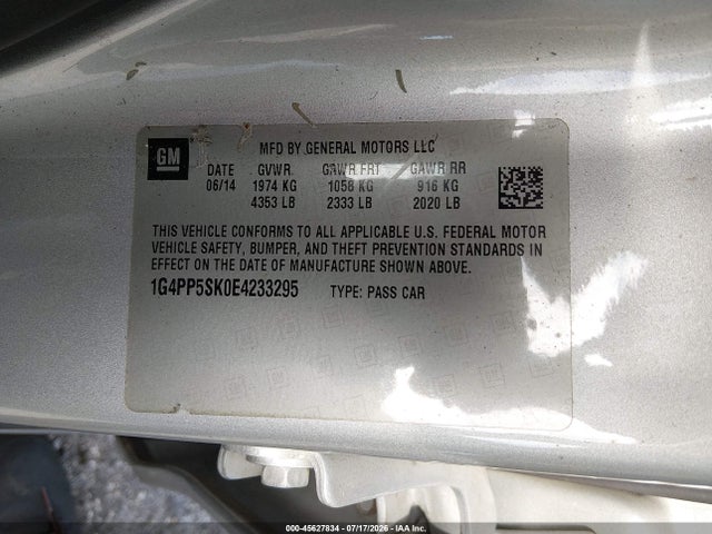 45627834 :رقم المزاد ، 1G4PP5SK0E4233295 vin ، 2014 Buick Verano مزاد بيع