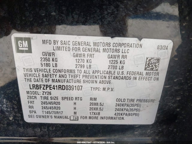 Продаж на аукціоні авто 2024 Buick Envision Sport Touring Awd, vin: LRBFZPE41RD039107, номер лоту: 45627847
